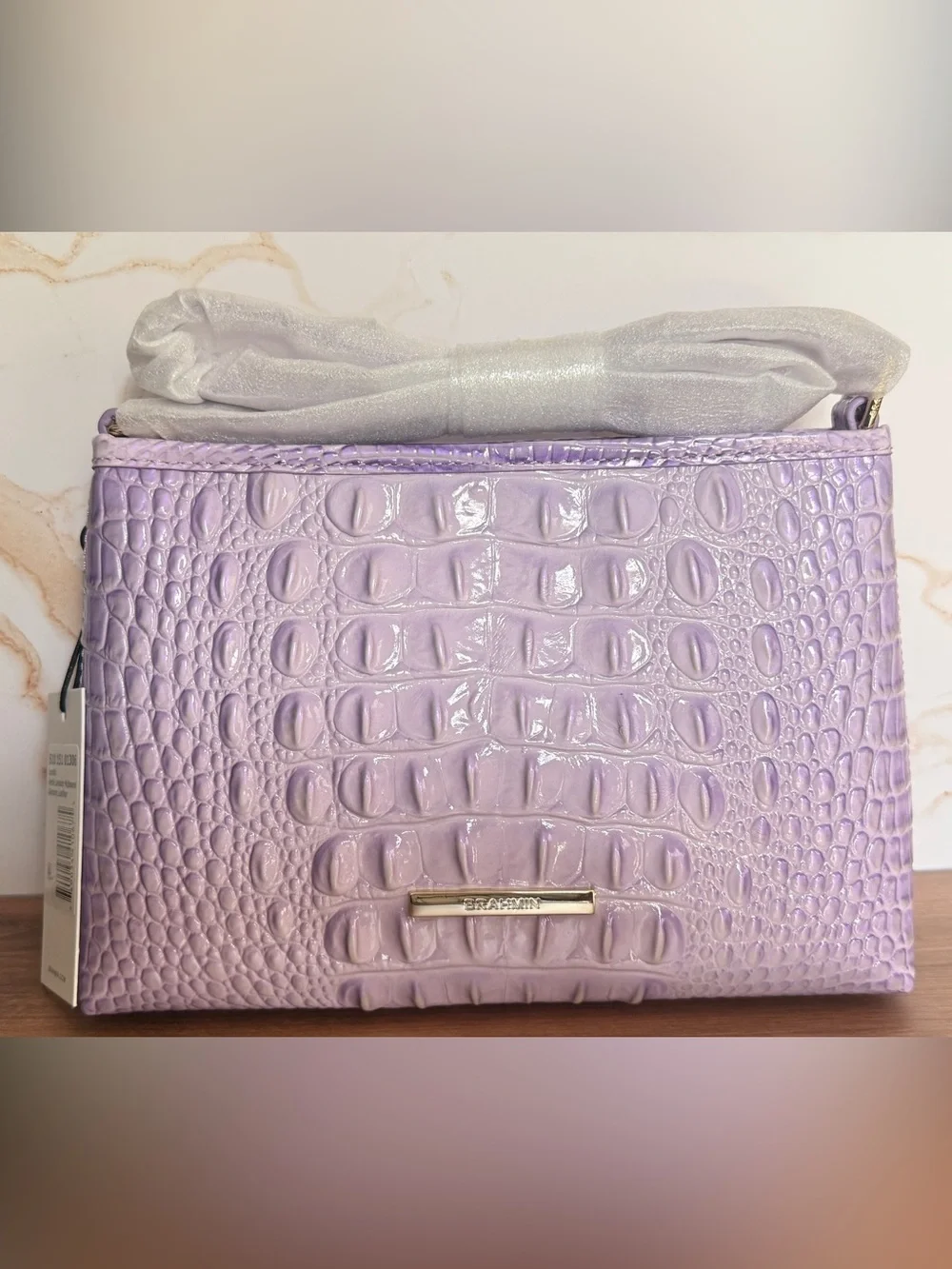 NWT Brahmin Lavender Croc Embossed Leather Shoulder Crossbody Bag w/ Dust Bag